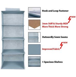 4 Shelf Closet/Wardrobe Hanging Organizr Rack Grey