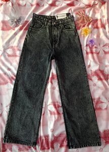 Women Black Fade Jeans Straight Fit High Rise.