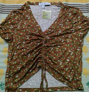 Floral Print Brown Crop Top