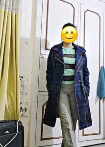 Style In Wool Navy Checked Overcoat