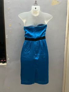 Korean Silk Blue Tube One Piece Having Pockets