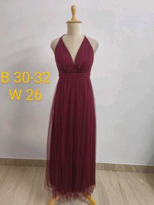 Burgundy Tulle Maxi Dress