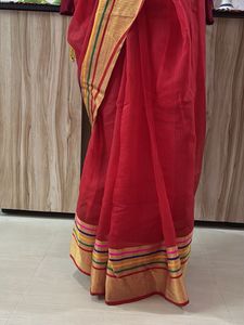 Elegant Red Saree with Golden Border