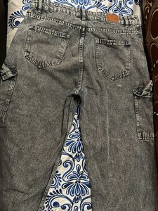 Grey Acid Wash Cargo Jeans