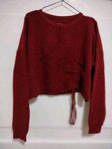 Maroon Knit Cropped Sweater