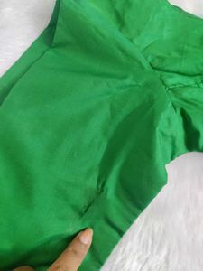 GREEN SILK COTTON BLEND BLOUSE