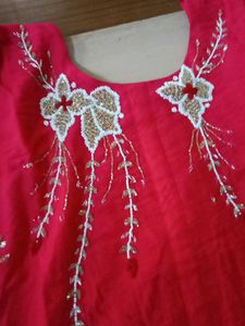 Beautiful Red Kurta And Organza Duppata