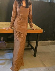 Brown Ruched Bodycon Dress