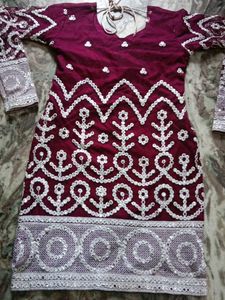 Maroon Embroidered Kurti