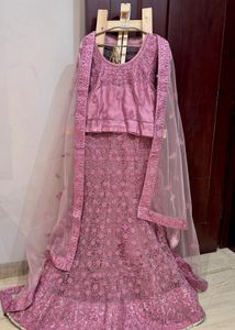 Pink Embroidered Net  Lehenga Choli