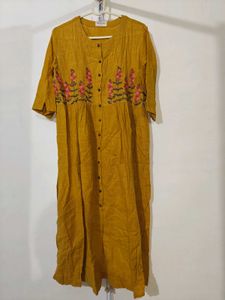 Floral Embroidered Mustard Dress