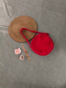 Korean Cutie 🥰 Red Crochet Round Bag ♥️