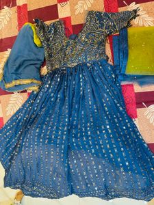 Elegant Blue Embellished Anarkali Suit