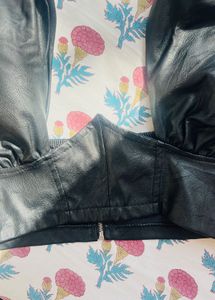 Black Faux Leather Halter Top