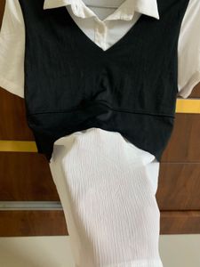 Black Vest Layered Look Korean Shirt