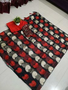 Organza Black &amp; Red Polka Dot Saree