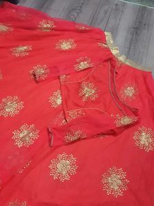 Pink  &amp; Gold Floral Embroidered Lehenga Set