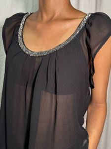 Embellished Mesh Black Blouse