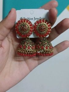 Red Jhumka Earrings