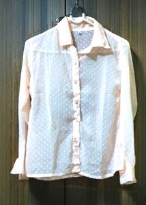 Peach Polka Dot Sheer Button-Up