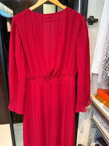 Red Pleated Midi Dress