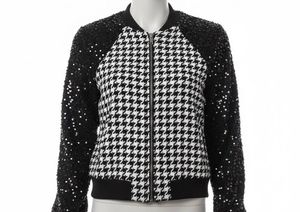 Houndstooth Sequin Bomber Jacket