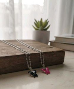 2 Butterfly Pendant Necklaces