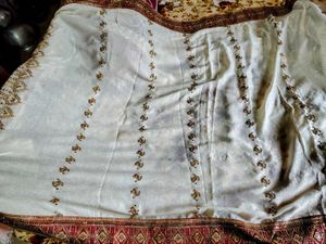 Embroidered Indian White Saree