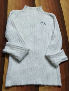 Women Cozy soft fur White Knit Sweater