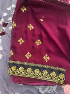Elegant Maroon Embroidered Saree