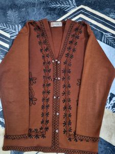 Embroidered Brown Cardigan