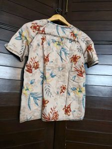 Women Beige Floral Printed Front Zip Casual Top