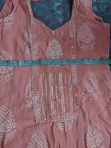 Peach Color Kurta / Kurti With Pearl Beads Work
