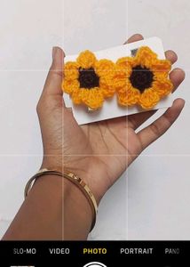 Sunflower Crochet Hair Clips