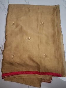 Embroidery With Gold Beeds Saree
