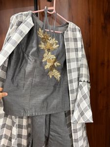 Grey Embroidered Kurta Set