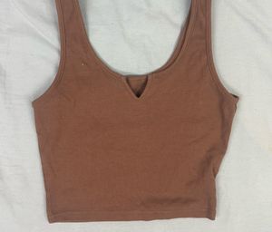 Brown Ribbed Tank Top