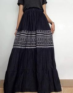 W Printed Flared Long Skirt