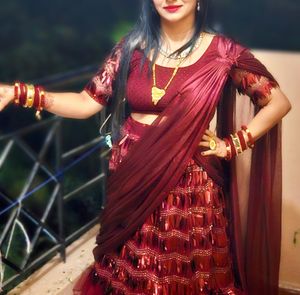 Tikhi Imli Maroon Ready To Wear Embellished Saree