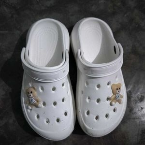 Cute White Clogs with Teddy Bear