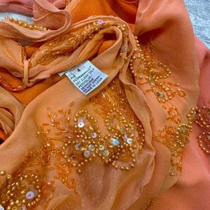 Spaghetti Straps Ombre Orange Chiffon Beaded Gown