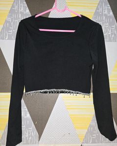 Urabnic Black Top Woth Rhinestones New S