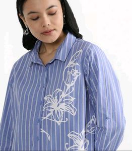 Blue Shriped Floral Print shirt
