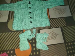 Kids Handknit Crochet Set With Booties Hat