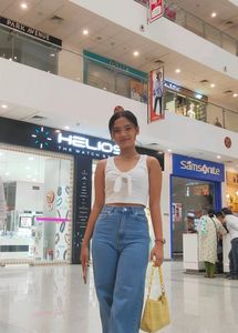 White Bow knit crop top