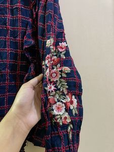 Embroidered Plaid Top