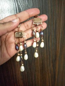 Stone &amp; Pearl Droplet Earrings