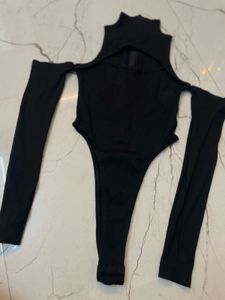 Black Ribbed Bodysuit