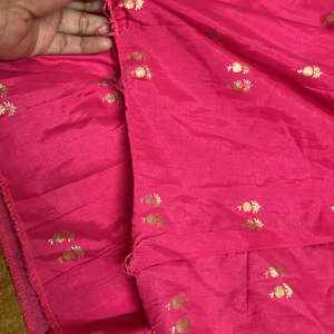 pink silk skirt with foil print