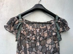 New With Tag Korean Grey Navy Print Top